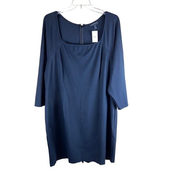 Sexy Square Neck Lane Bryant 28W 3X Black Midi DRESS Stretch Ponte Knit LBD NEW - Picture 5 of 10